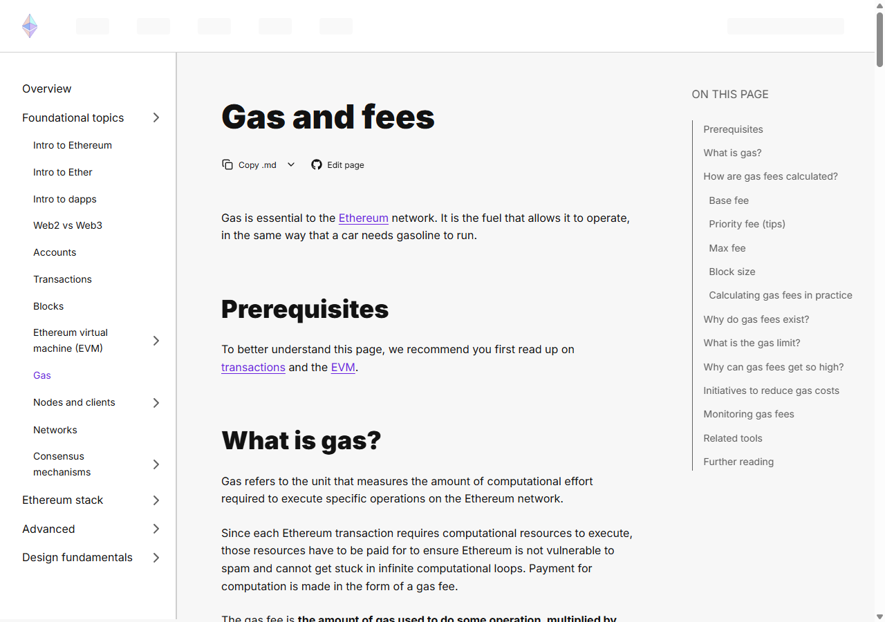 Ethereum গ্যাস ও fee হিসাবের অফিসিয়াল ডকুমেন্টেশন