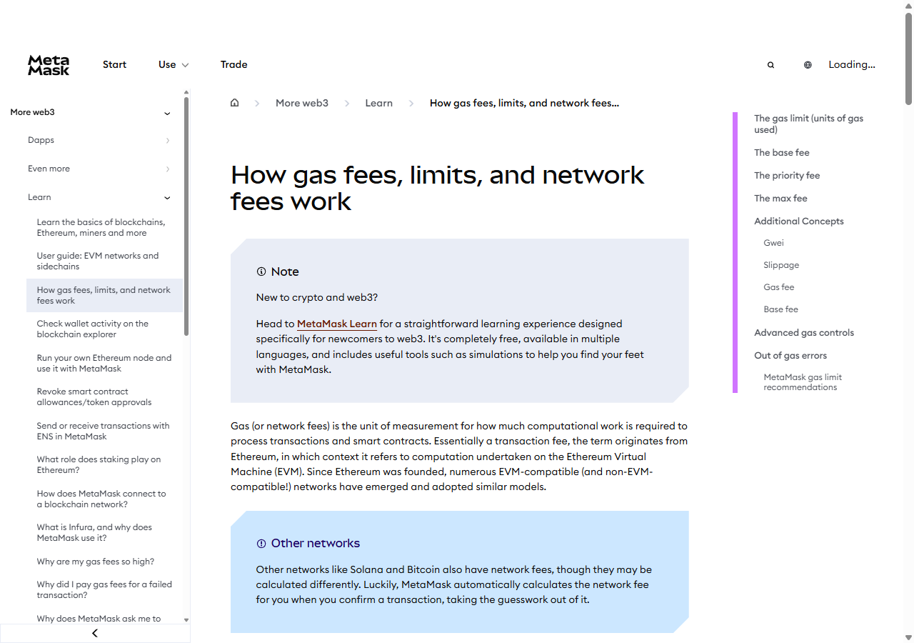 MetaMask کی سرکاری Gas user guide اور fee fields