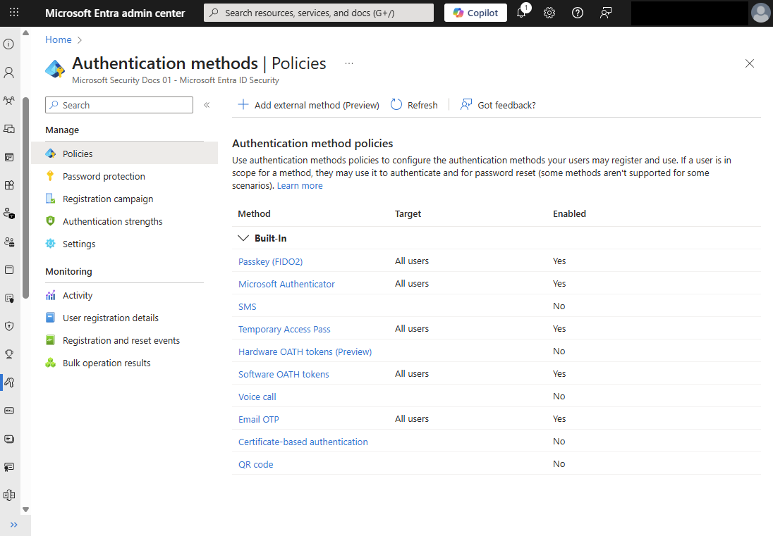 Aktuwal na screenshot ng authentication-method settings