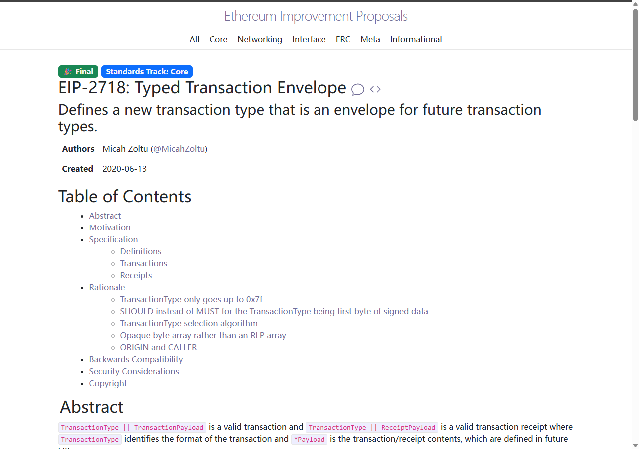 تصویر واقعی EIP-2718 درباره envelope و نوع transaction